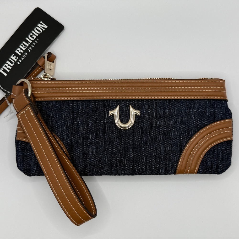 True Religion Blue and Brown Wristlet